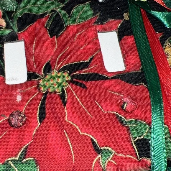 2 Vtg Handmade Christmas Poinsettias Light Switch Covers Single & Double Set NEW - Picture 5 of 7